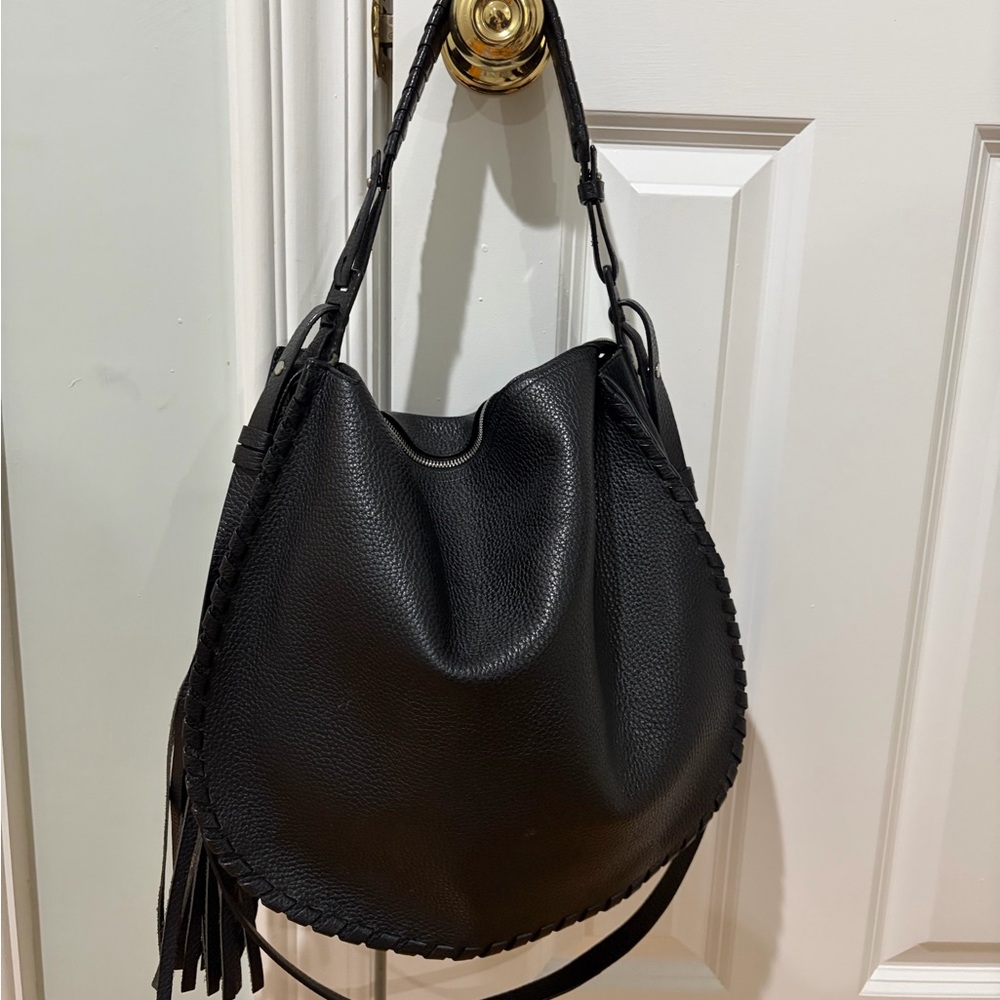 All Saints Black Hobo Bag with Braided Trim